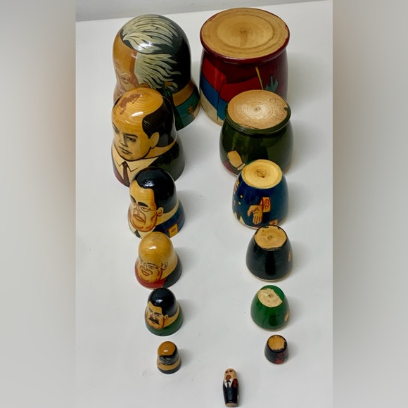 1990s Vintage Soviet Era Hand Painted Wooden Historic Russian Leaders Matryoshka - Picture 12 of 15